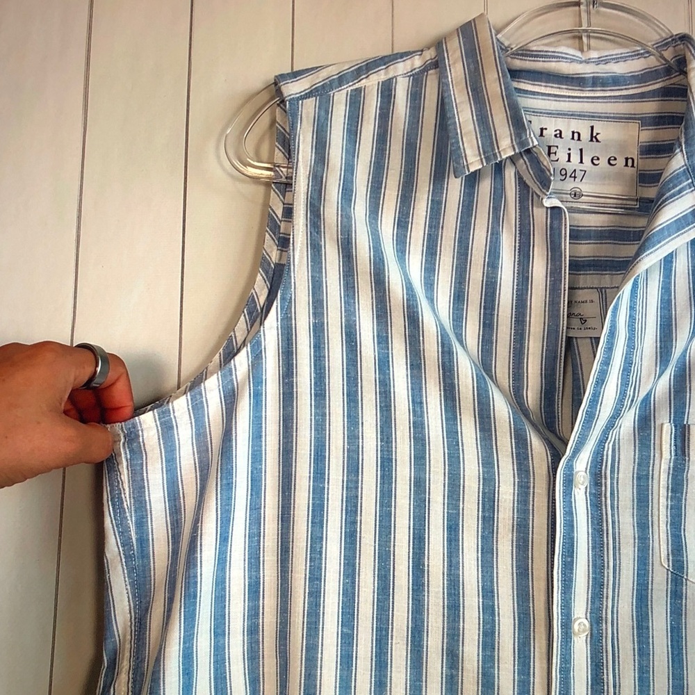Frank & Eileen Sleeveless Blue and White Striped Button-Up Shirt - Picture 2 of 9